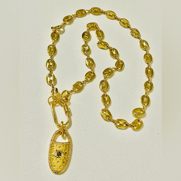 Evil eye pendant necklace, 18K gold plated necklace, carabiner connector NEW - Picture 9 of 9